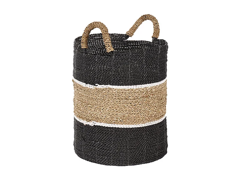 Panier rond D. 34 cm en jonc de mer et raphia - BOGO