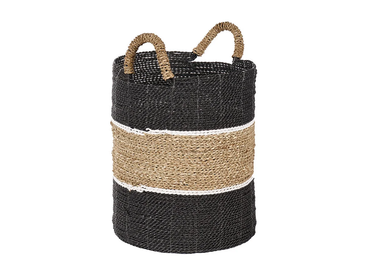Panier rond D. 34 cm en jonc de mer et raphia - BOGO
