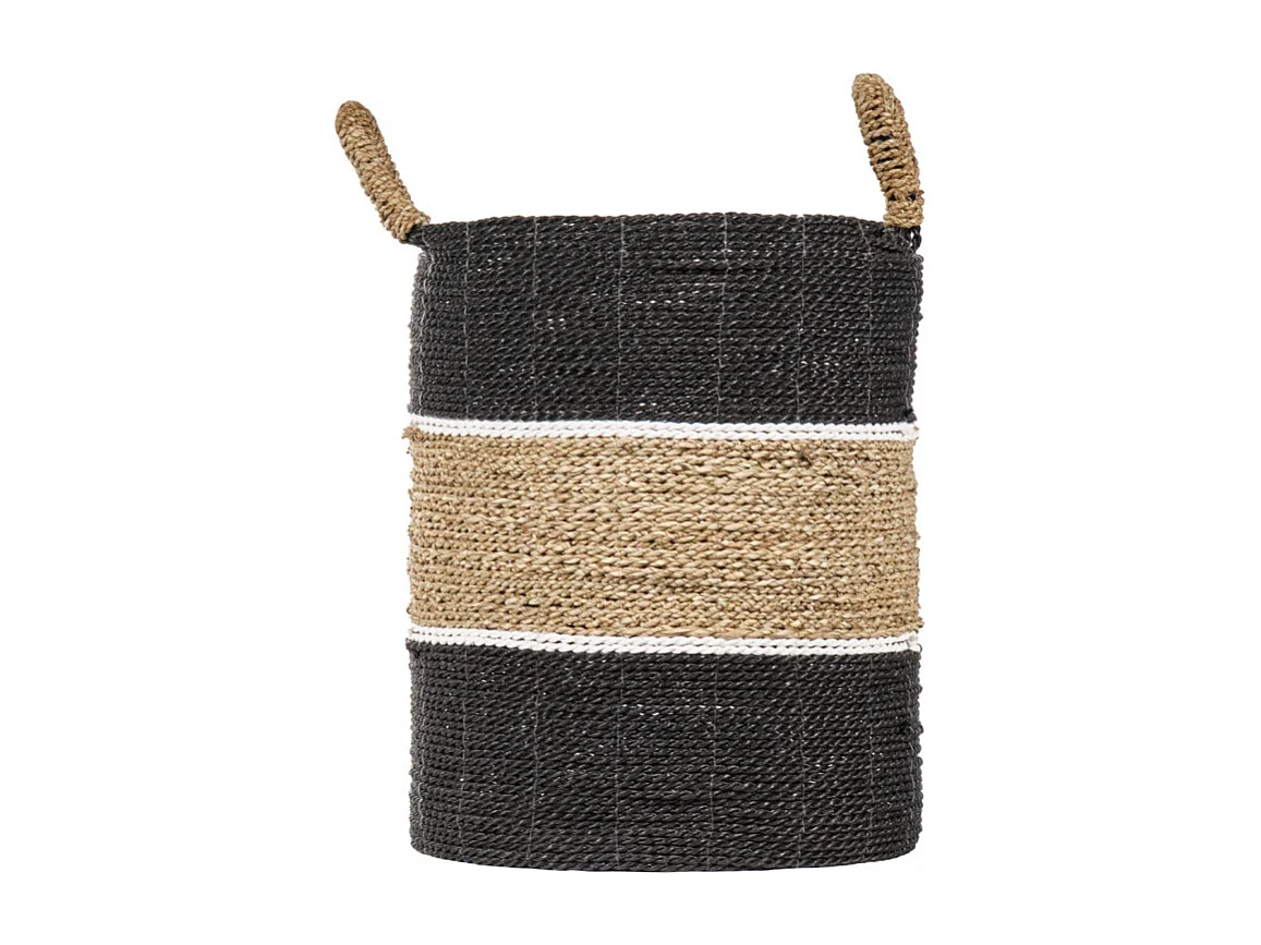 Panier rond D. 34 cm en jonc de mer et raphia - BOGO