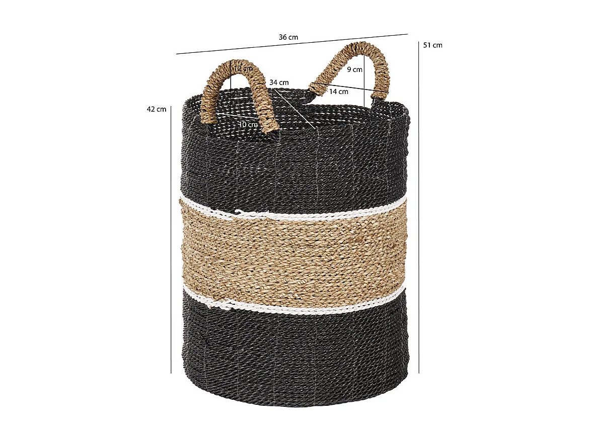 Panier rond D. 34 cm en jonc de mer et raphia - BOGO