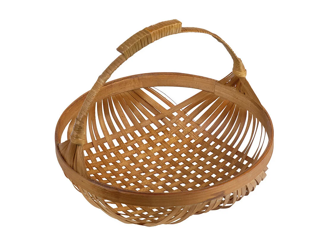 Corbeille / Panier rond D. 28 cm avec tressage en bambou - GIDEON