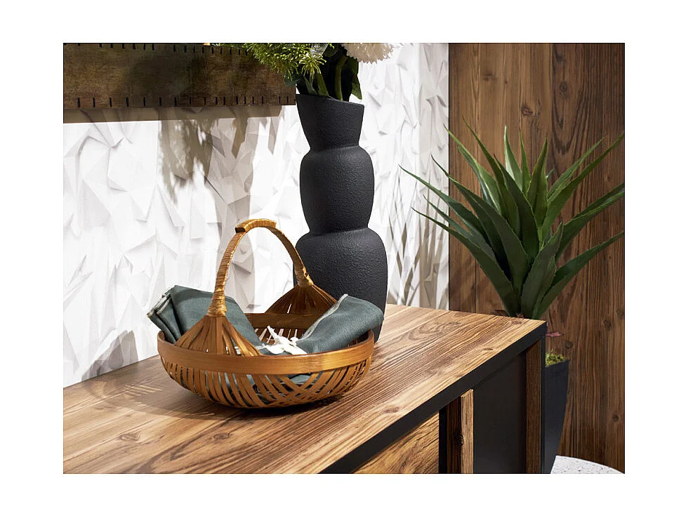 Corbeille / Panier rond D. 28 cm avec tressage en bambou - GIDEON