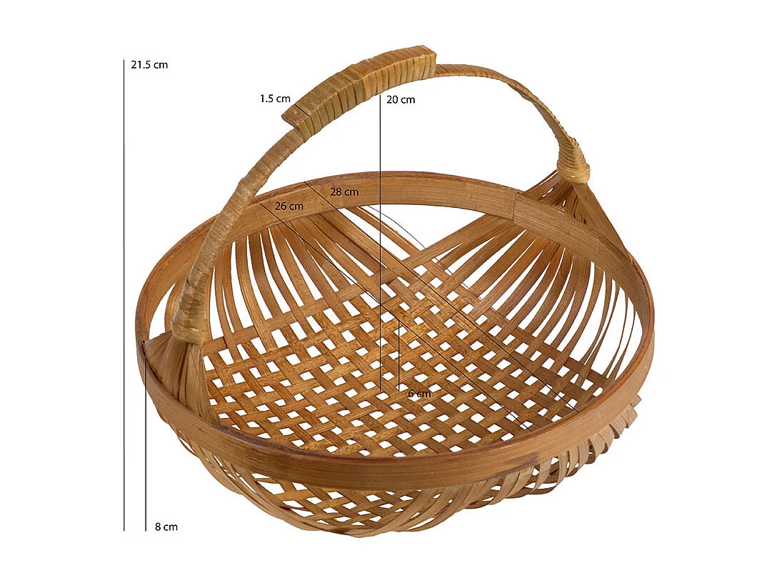 Corbeille / Panier rond D. 28 cm avec tressage en bambou - GIDEON