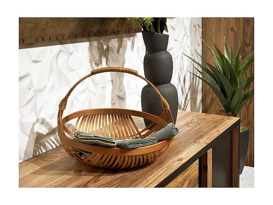 Corbeille / Panier rond D. 35 cm avec tressage en bambou - GIDEON