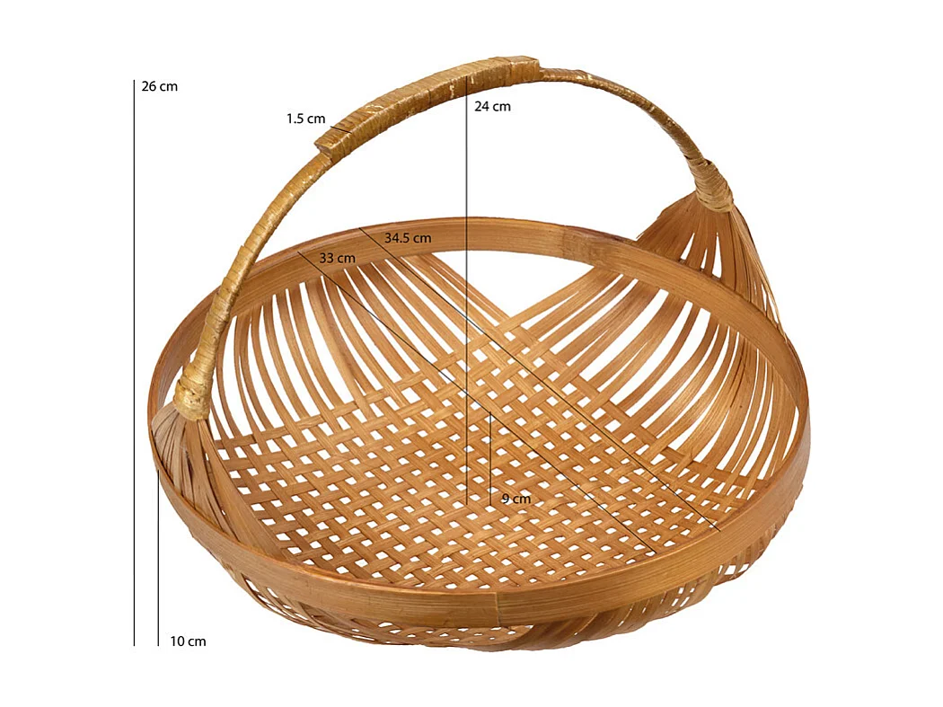 Corbeille / Panier rond D. 35 cm avec tressage en bambou - GIDEON
