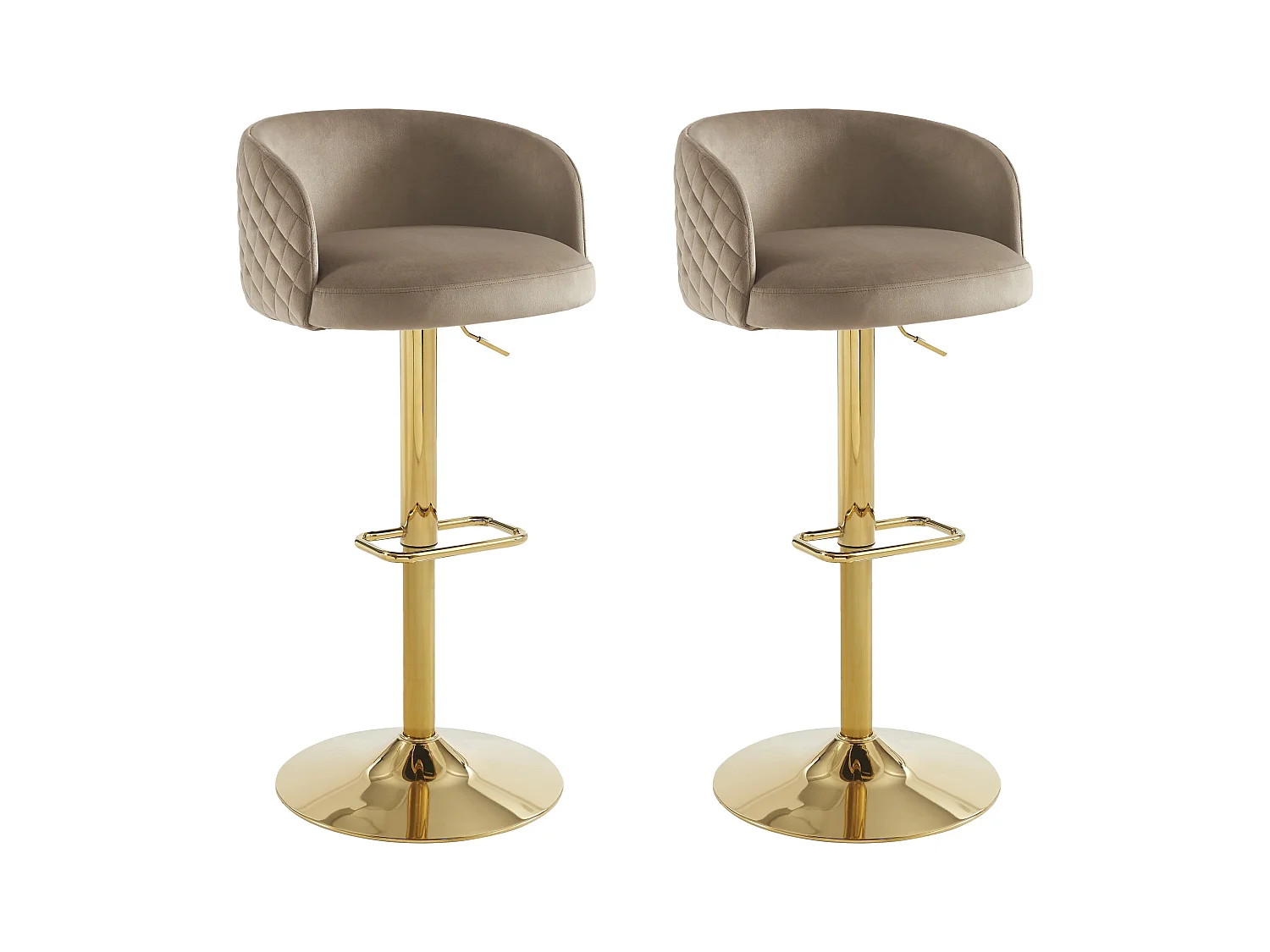 Barhocker 2er-Set höhenverstellbar - Samt & goldfarbenes Metall - Beige - PERLANITA von Pascal MORABITO
