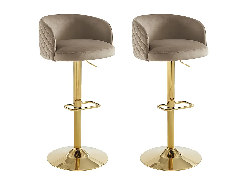 Lot de 2 tabourets de bar en velours et métal doré - Hauteur réglable - Beige - PERLANITA de Pascal Morabito