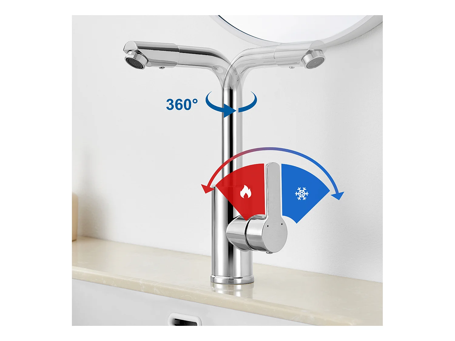 Auralum MAX Robinet Lavabo avec Bec Pivotant,Robinet Salle Bain Rotation 360°,Chromé+60cm Porte-Serviettes Salle Bain Auto-adhésif ou Perçage,Inox
