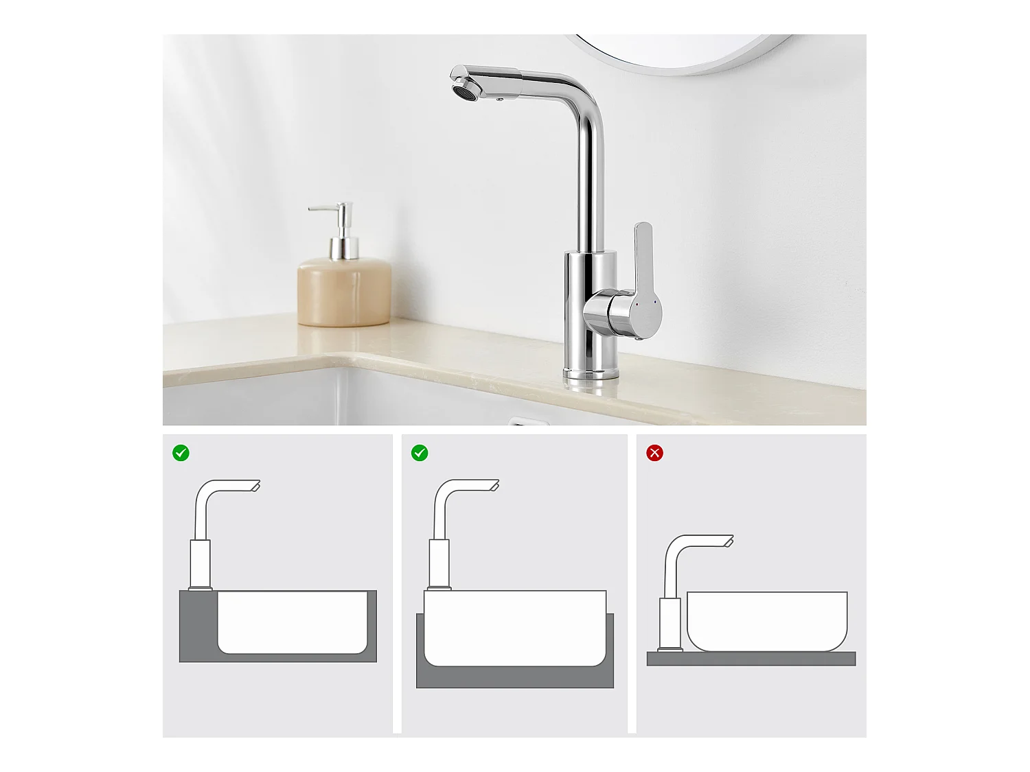 Auralum MAX Robinet Lavabo avec Bec Pivotant,Robinet Salle Bain Rotation 360°,Chromé+60cm Porte-Serviettes Salle Bain Auto-adhésif ou Perçage,Inox