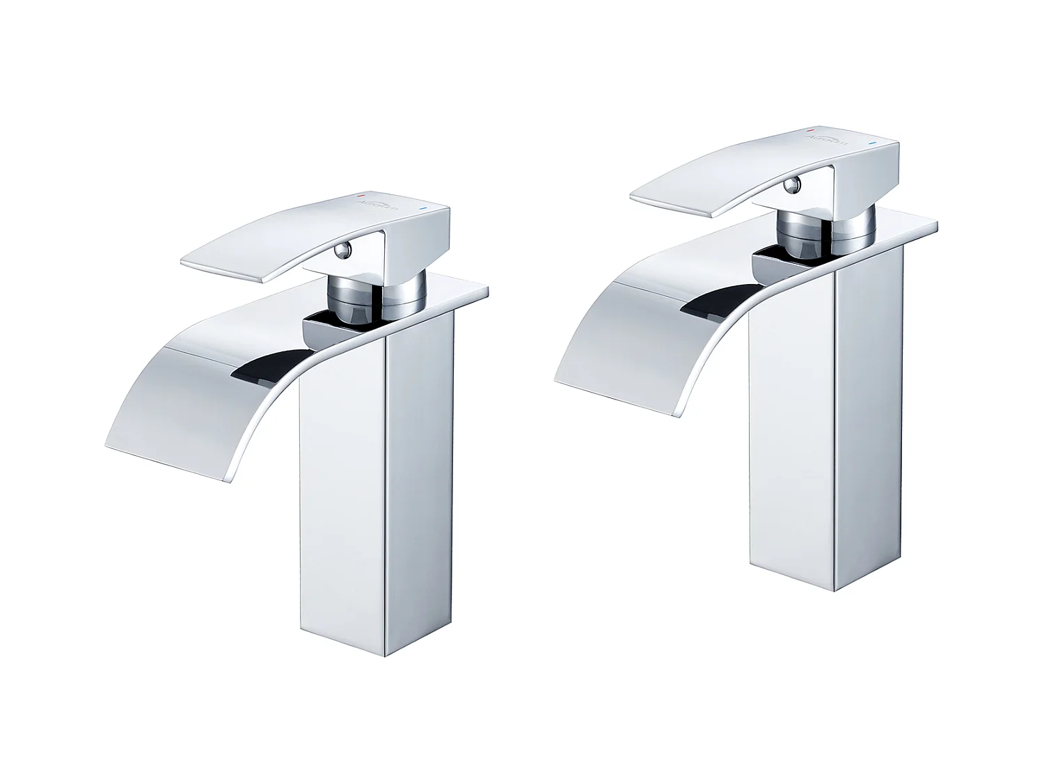 2 STKS Auralum Max Verchroomde Waterval Wastafelkraan,Badkamerkranen met Koud/Warm Water,Super Kwaliteit 304 Roestvrij Staal Wastafelmengkraan