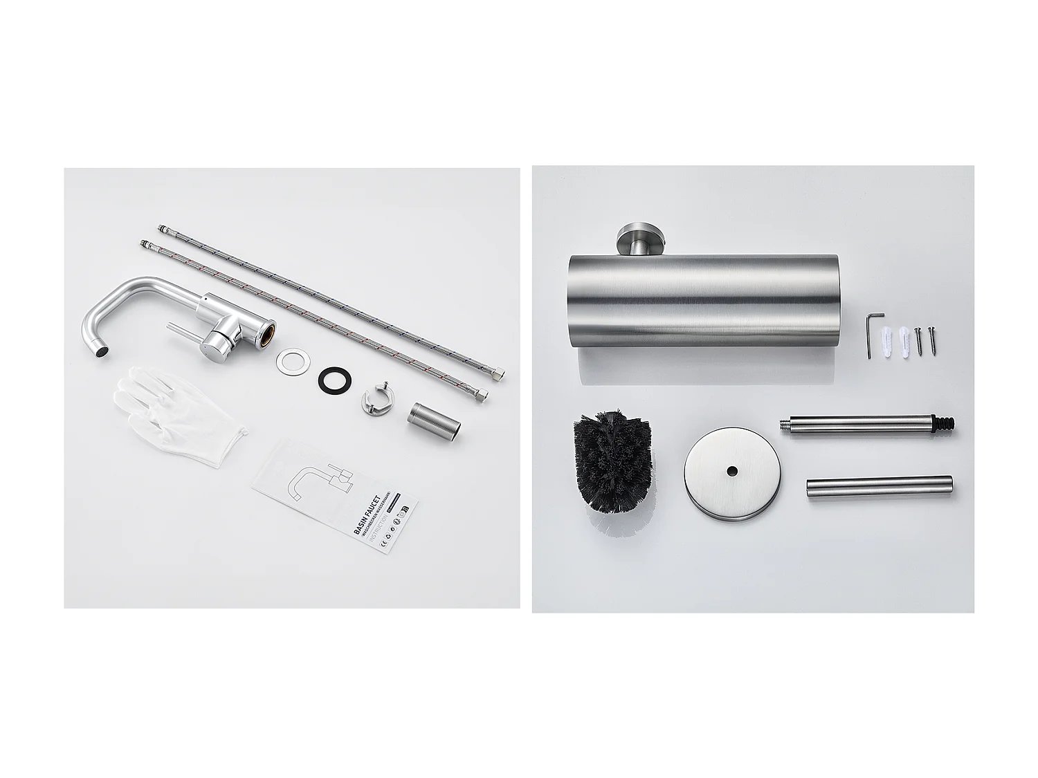 Mitigeur Lavabo,Robinet LavaboPivotant 360°,avec Aérateur Démotable,Chromé+Porte Brosse Toilette Acier Inoxydable Brosse WC Mural