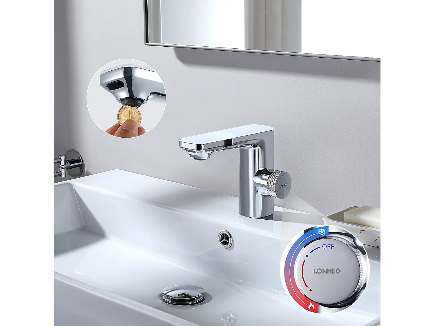 Lonheo max Robinet Automatique Infrarouge,Barboteur démotable,à Double Induction,Chromé+Porte Serviette Salle Bain Adhésif/Perçage,Brossé