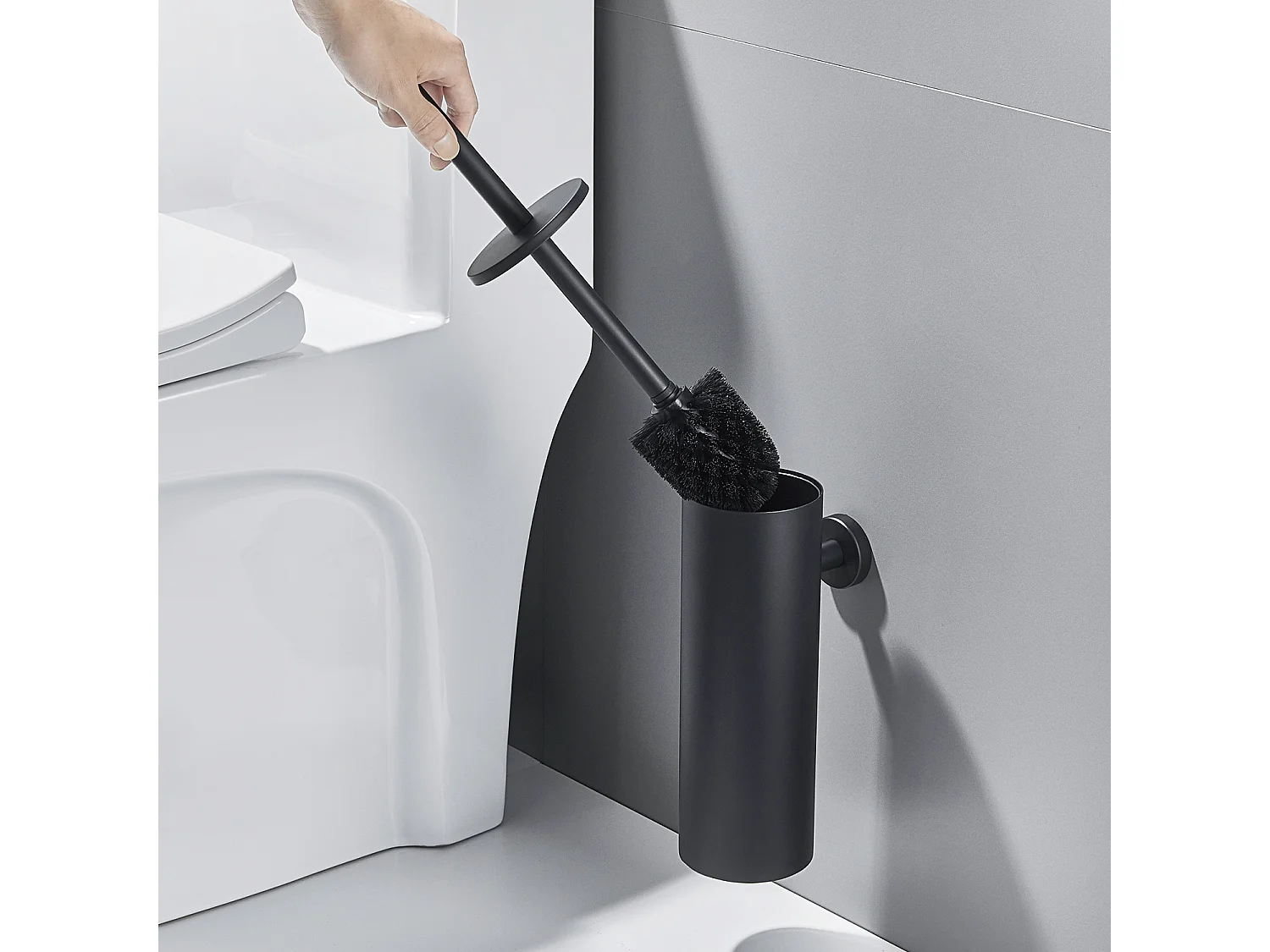 Mezclador Lavabo Sensor Infrarrojo Inteligente Automático,Negro,Agua Caliente/Fría+Cepillo WC Suspendido con Soporte de Cepillo, Acero INOX,Negro