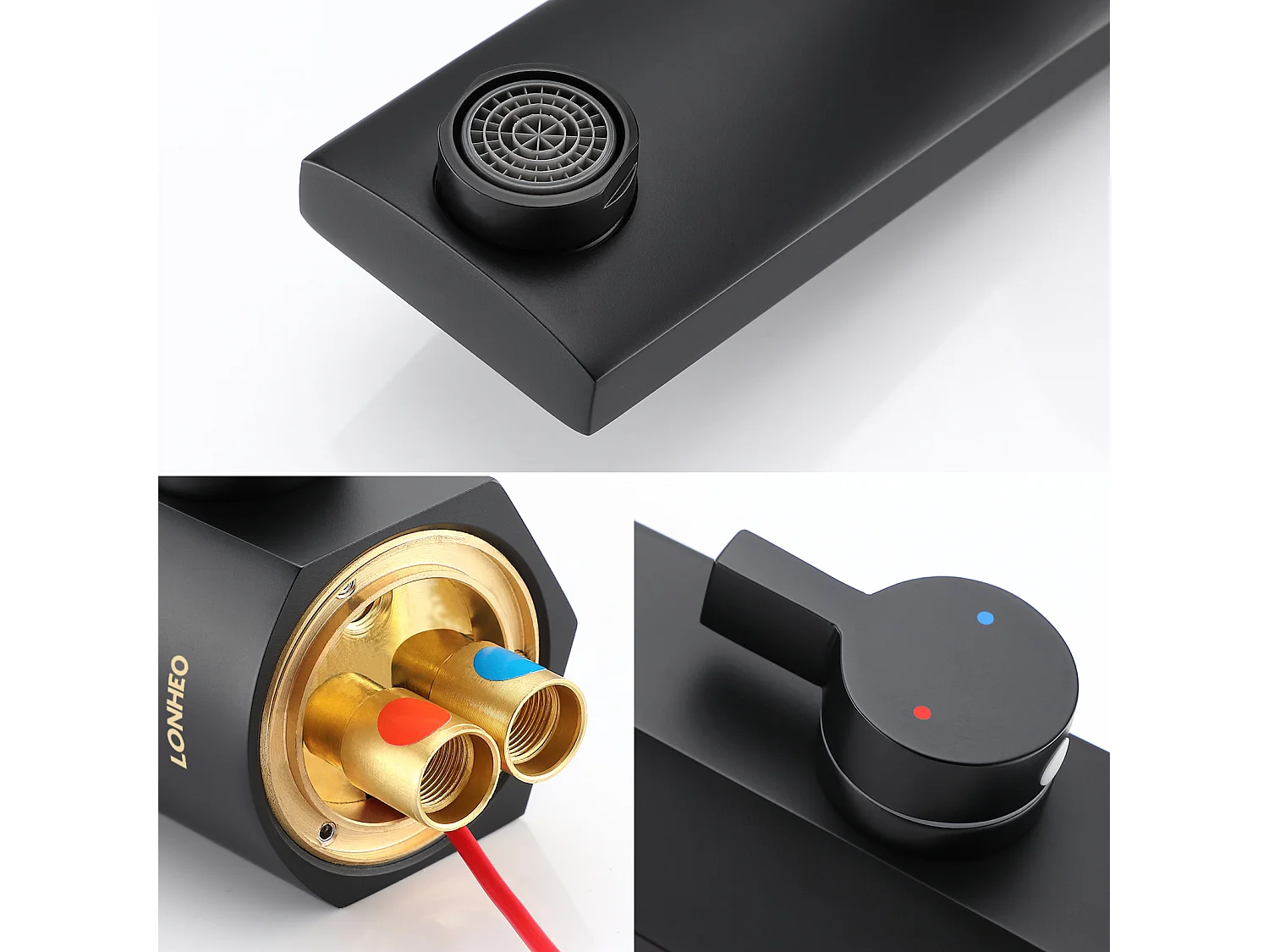 Lonheo Max Mitigeur Lavabo Capteur Infrarouge Intelligent Automatique,Mitigeur Infrarouge Electronique Noir en Laiton à Eau Chaude/Froide,EU Modèle