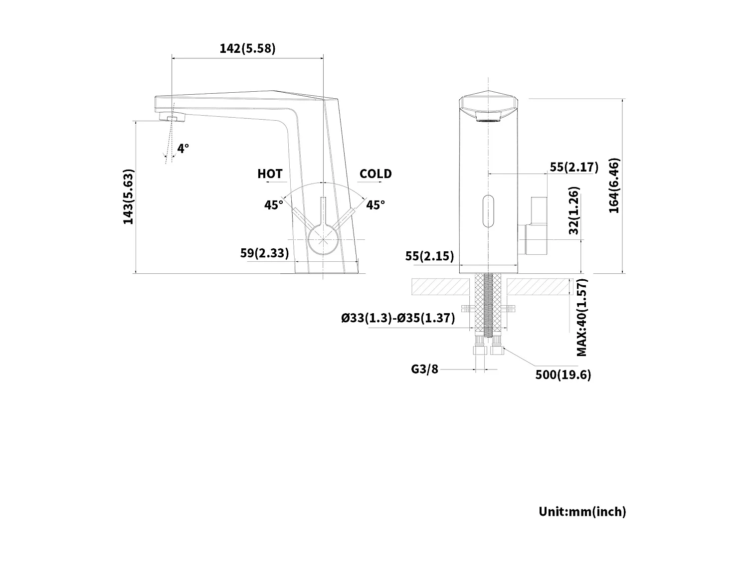 Lonheo Max Mitigeur Lavabo Capteur Infrarouge Intelligent Automatique,Mitigeur Infrarouge Electronique Noir en Laiton à Eau Chaude/Froide,EU Modèle
