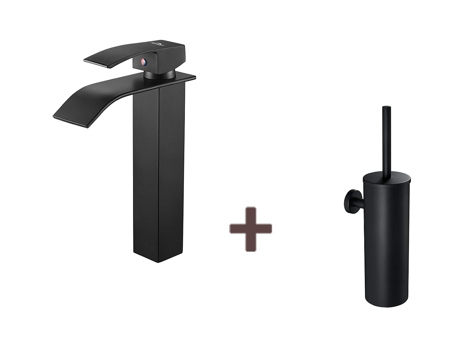 Wastafel Kraan Mengkraan Waterval Zwart Moderne Badkamer Kraan Mengkraan + Toiletborstel Hangende WCMet Borstelhouder, RVS, Zwart