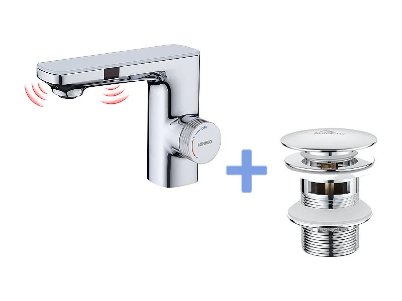 Rubinetto automatico a infrarossi, Barbotter destabile, a doppia induzione, cromato + rubinetto del lavabo Scalo Pop-up con troppo pieno automatico