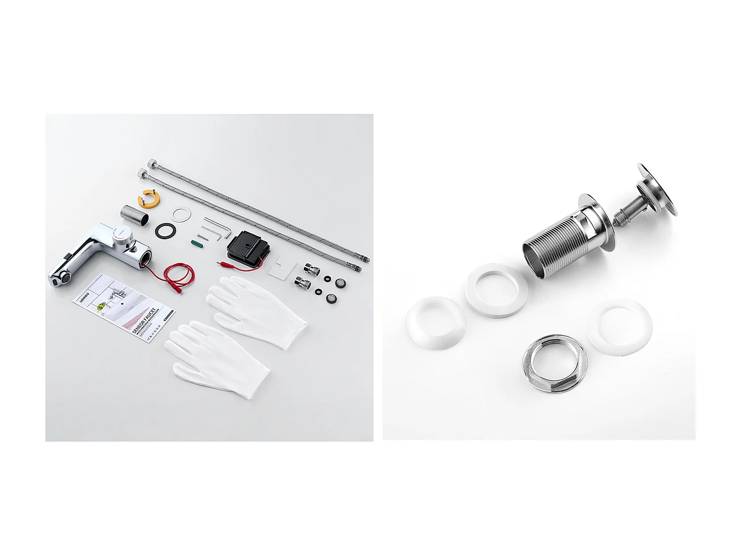 Grifo Automático Infrarrojo, Barbote Desmontable, Doble Inducción, Cromado + Tapón de Lavabo Desagüe Pop-up con Desbordamiento Automático Universal