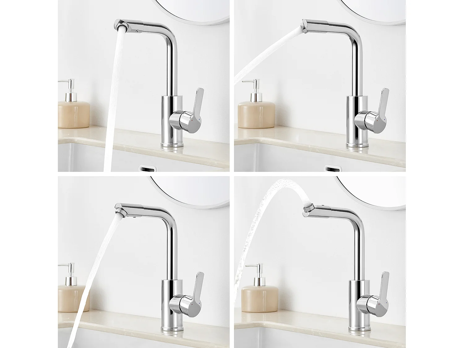 Robinet de Lavabo avec Bec Pivotant,Mitigeur Lavabo Rotation à 360 Degrés,Chromé+Siphon de Lavabo Forme U Tube Siphon Anti-odeurs Siphon Ø32 mm,Chromé