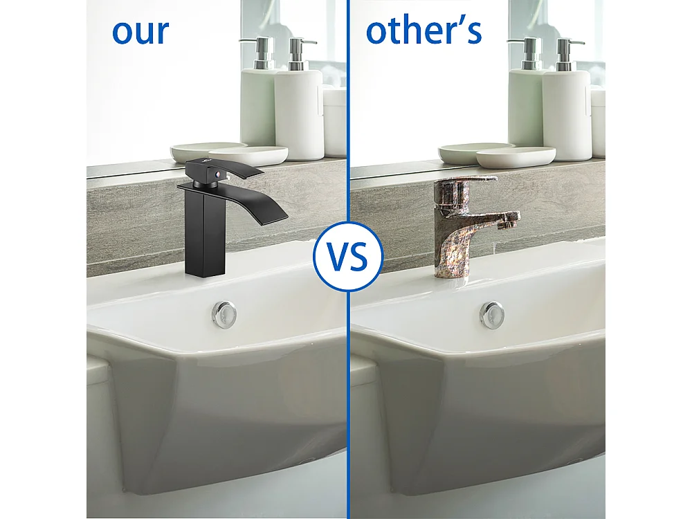 Edelstahl Badezimmer Wasserhahn, Wasserfall Waschbecken Wasserhahn, Waschtisch Mischbatterie Modern Schwarz Wasserhahn