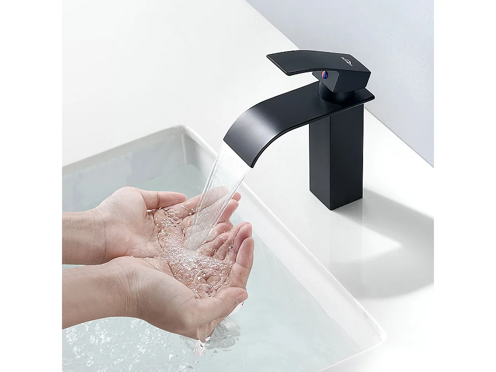 Edelstahl Badezimmer Wasserhahn, Wasserfall Waschbecken Wasserhahn, Waschtisch Mischbatterie Modern Schwarz Wasserhahn