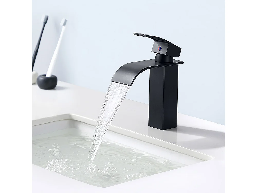Rubinetto da bagno in acciaio inossidabile,, rubinetto per lavabo a cascata, Miscelatore per lavabo Rubinetti moderni neri
