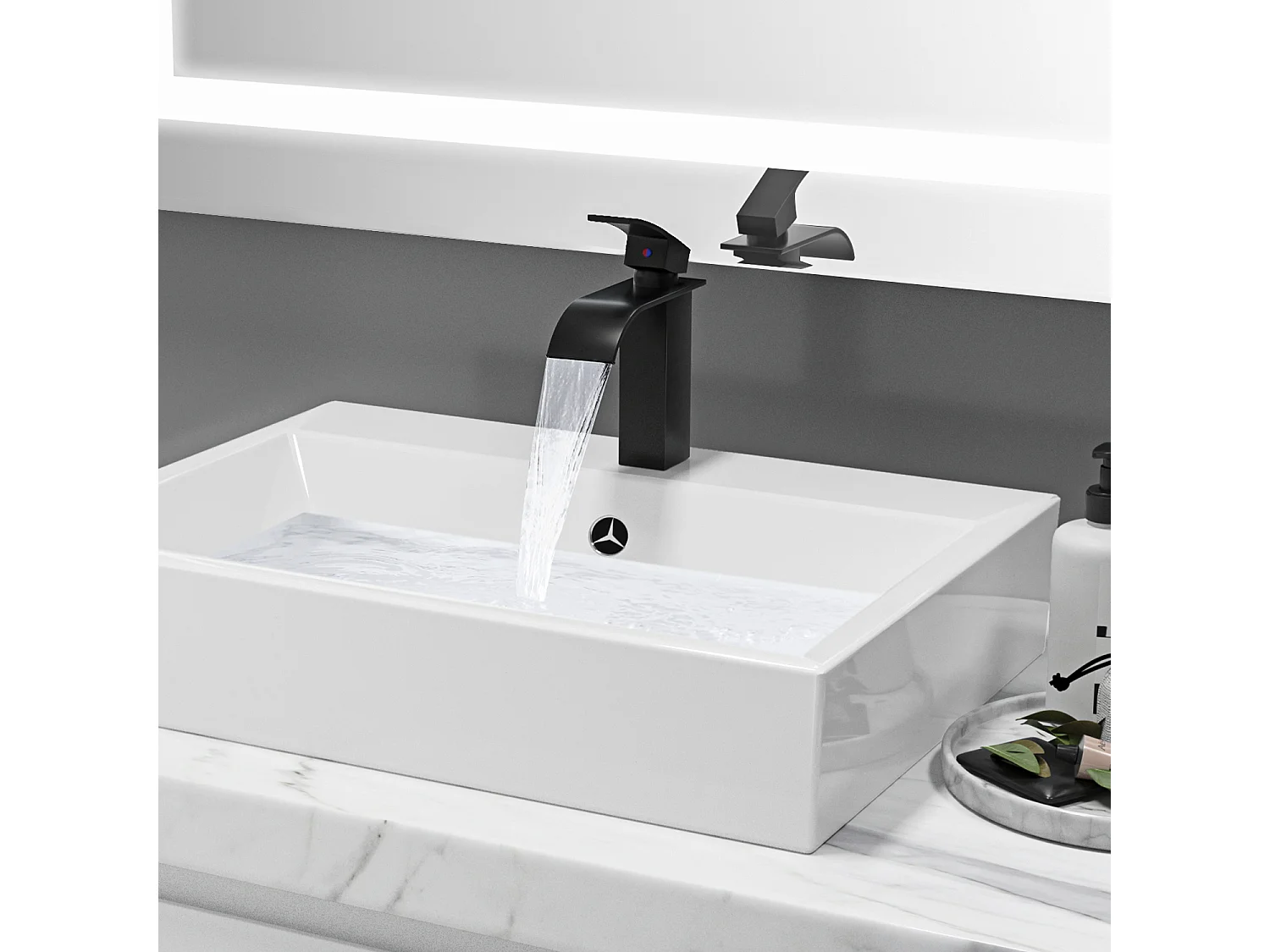 Rubinetto da bagno in acciaio inossidabile,, rubinetto per lavabo a cascata, Miscelatore per lavabo Rubinetti moderni neri