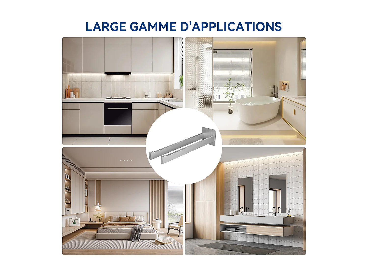 Auralum max Mezclador monomando de lavabo cromado con orificio para desagüe, agua fría/caliente + adhesivo/perforación, toallero de baño, cepillado