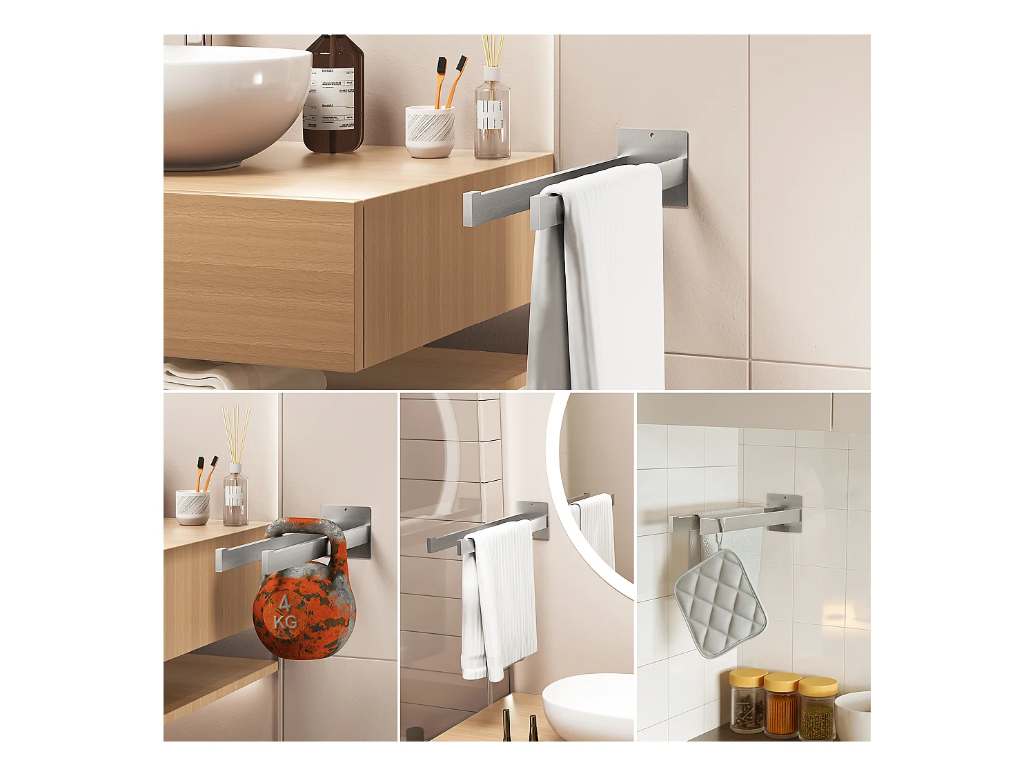 Auralum max Mitigeur Lavabo Monotrou Chromé avec Trou de Tirette de Vidage,EAU Froide/Chaude+Porte Serviette Salle Bain Adhésif/Perçage,Brossé