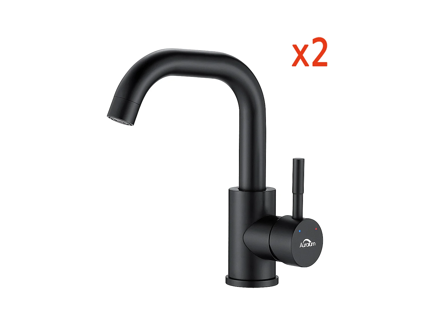 AuraLum Max 2cps Wastafelkraan Zwart met afsleerbare romper, 360° rotatie, messing badkamermengkraan, 250 mm hoog, EU-model