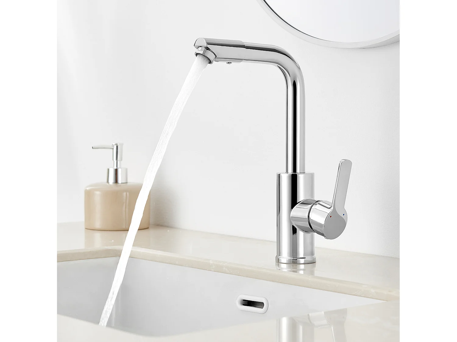 Grifo de Lavabo con Boque Giratorio,Mezclador Lavabo Rotación de 360 Grados, Cromado+Bondo de Lavabo Desagüe Pop-up con Desbordamiento Automático