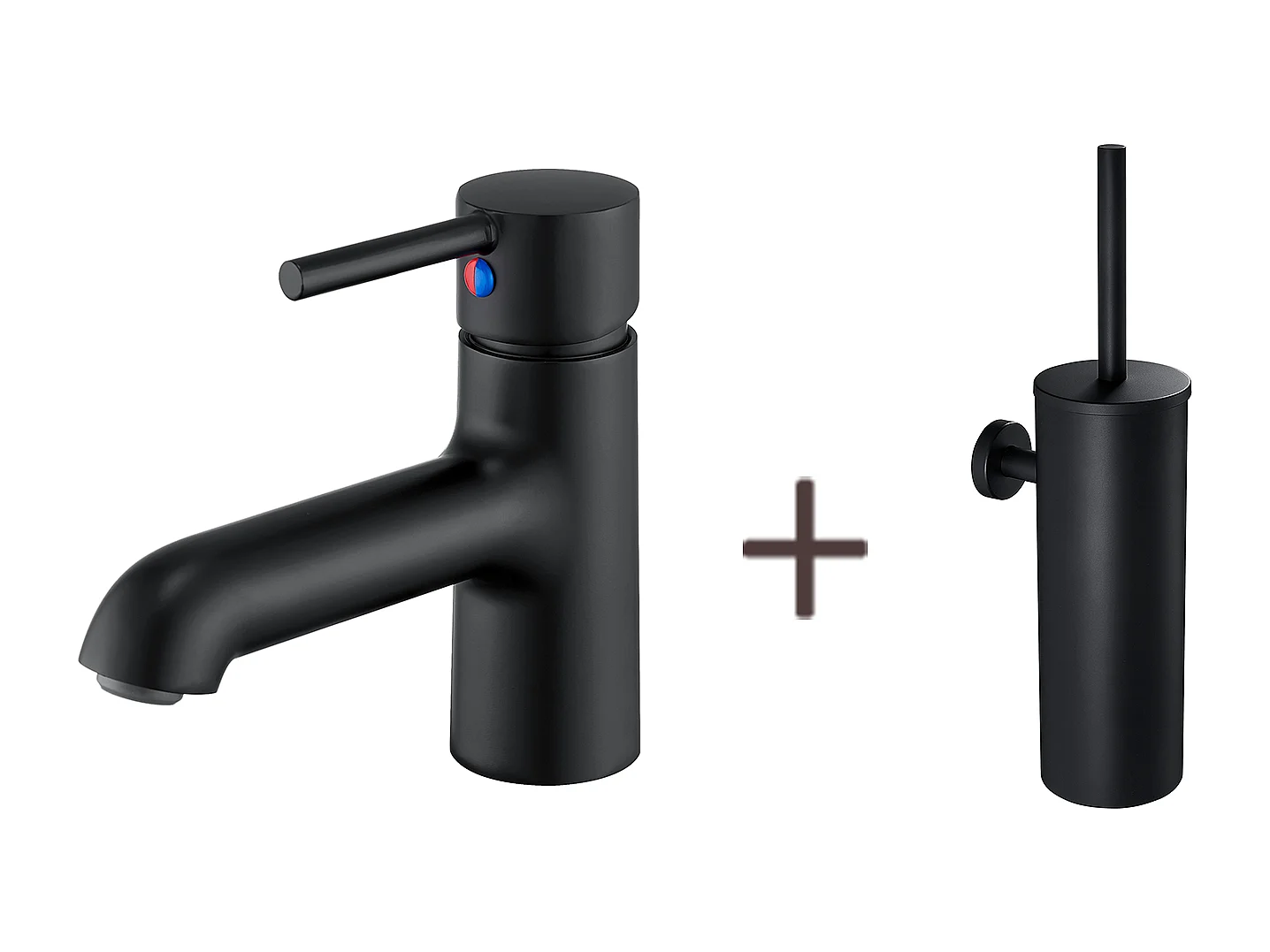 Wastafelkraan,Wastafelmengkraan Badkamermengkraan Koud/Warm Water+Borstel Toilet Hangend Toilet met Borstelhouder, RVS,Zwart