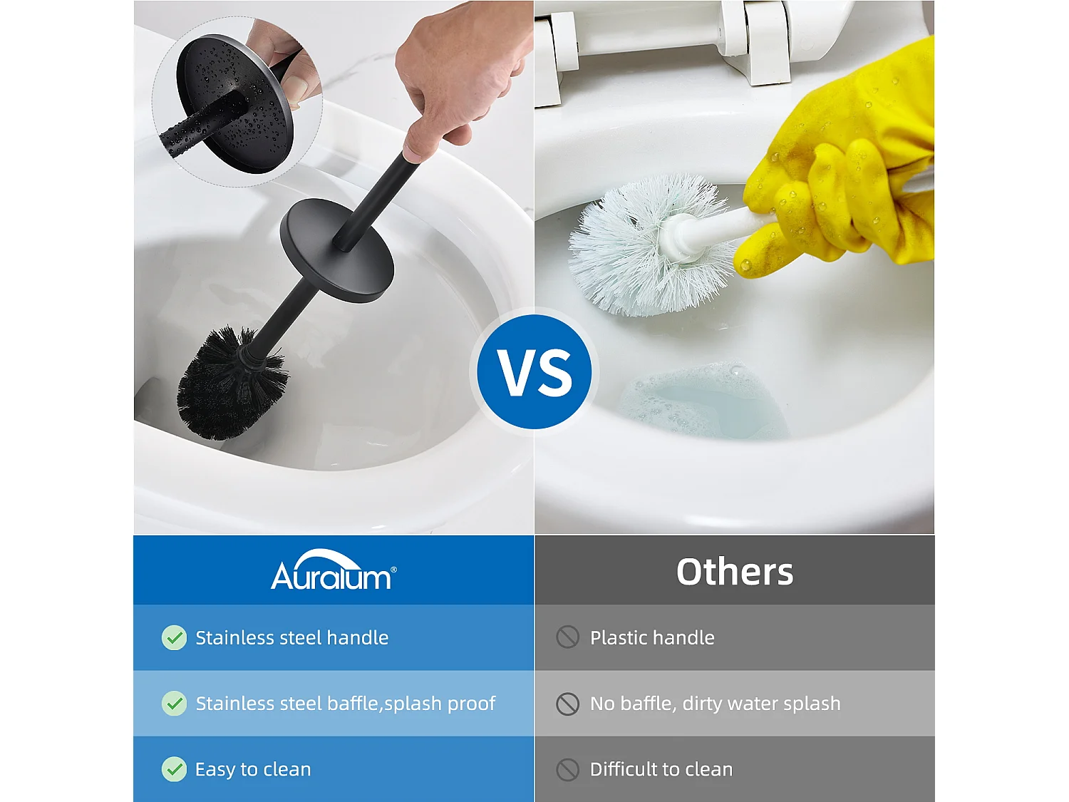 Wastafelkraan,Wastafelmengkraan Badkamermengkraan Koud/Warm Water+Borstel Toilet Hangend Toilet met Borstelhouder, RVS,Zwart