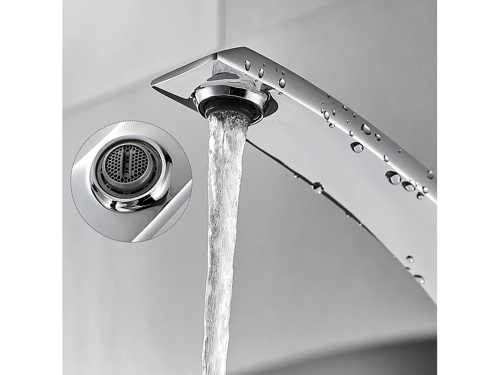 Auralum max Arc Mitigeur Lavabo en Laiton Monotrou avec Mousseur Démontable+60cm Porte-Serviettes Salle Bain Auto-adhésif ou Perçage en Inox 304