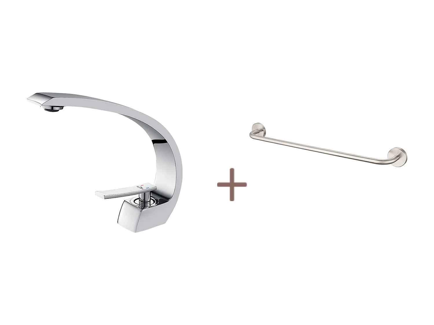 Auralum max Arc Mitigeur Lavabo en Laiton Monotrou avec Mousseur Démontable+60cm Porte-Serviettes Salle Bain Auto-adhésif ou Perçage en Inox 304