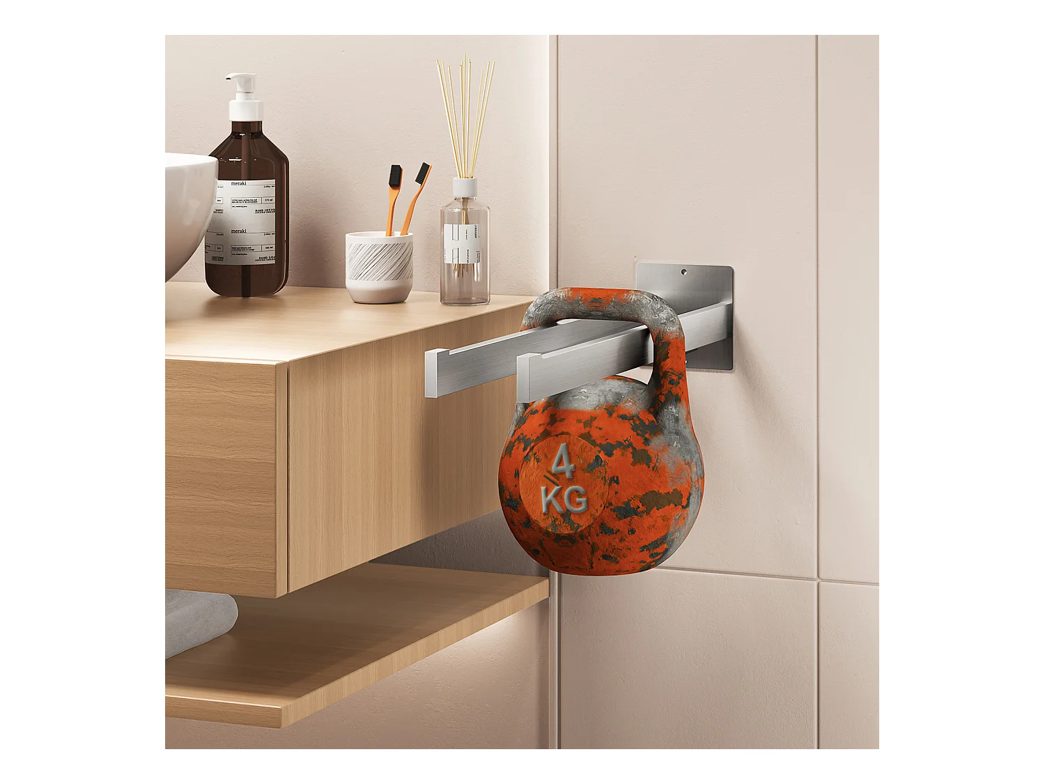 Robinet Salle Bain,AURALUM MAX Mitigeur Lavabo,Finition or Rose+Porte Serviette Salle Bain Adhésif/Perçage,Barres Porte Serviettes Mural,Brossé