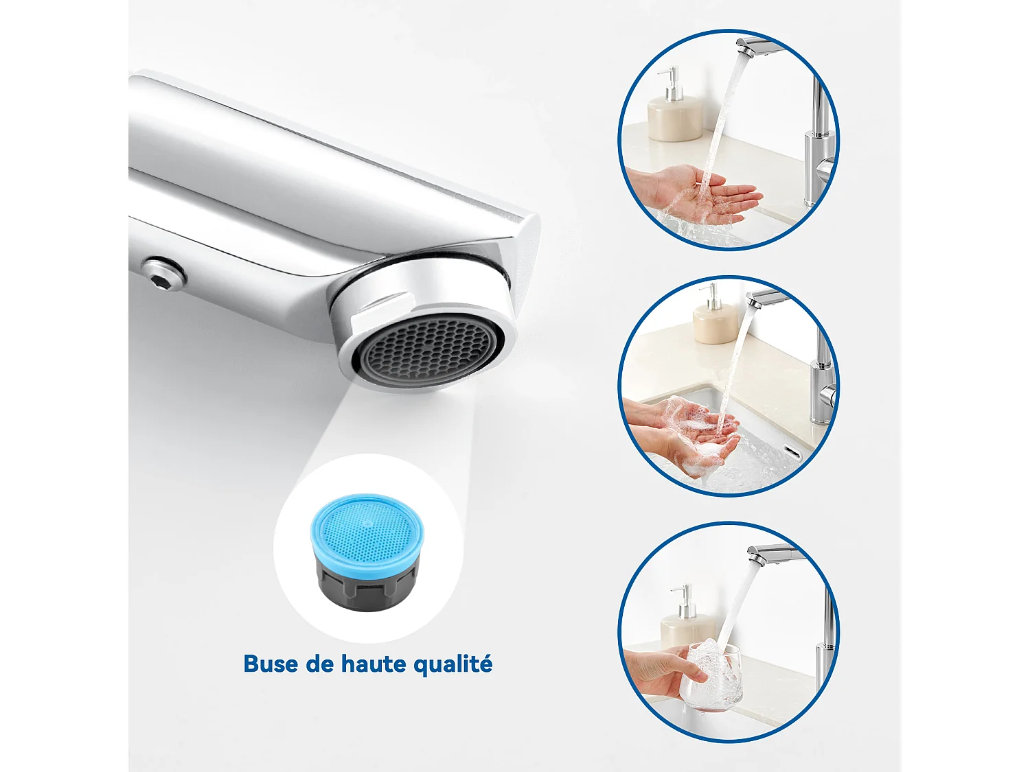 2pcs Auralum max Robinet Lavabo Chromé,360° Rotation Robinet Salle de Bain Eau Froide/Chaude Robinet Monocommande Mitigeur Lavabo Robinet Lavabo