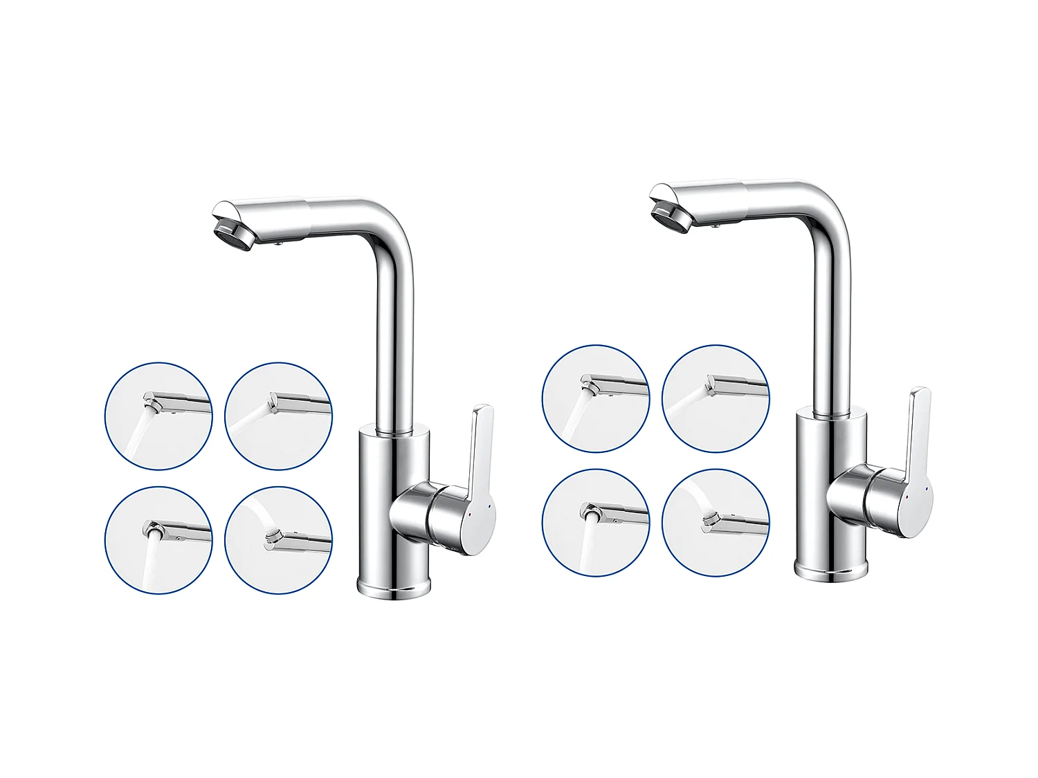 2 stks Auralum max Verchroomde Wastafelkraan,360° Rotatie Badkamer Kraan Koud/Warm Water Eengreepskraan Wastafelmengkraan Wastafelkraan