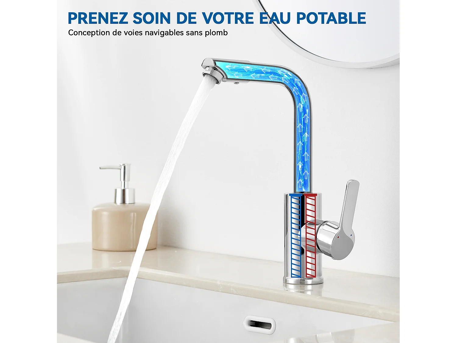 2pcs Auralum max Robinet Lavabo Chromé,360° Rotation Robinet Salle de Bain Eau Froide/Chaude Robinet Monocommande Mitigeur Lavabo Robinet Lavabo
