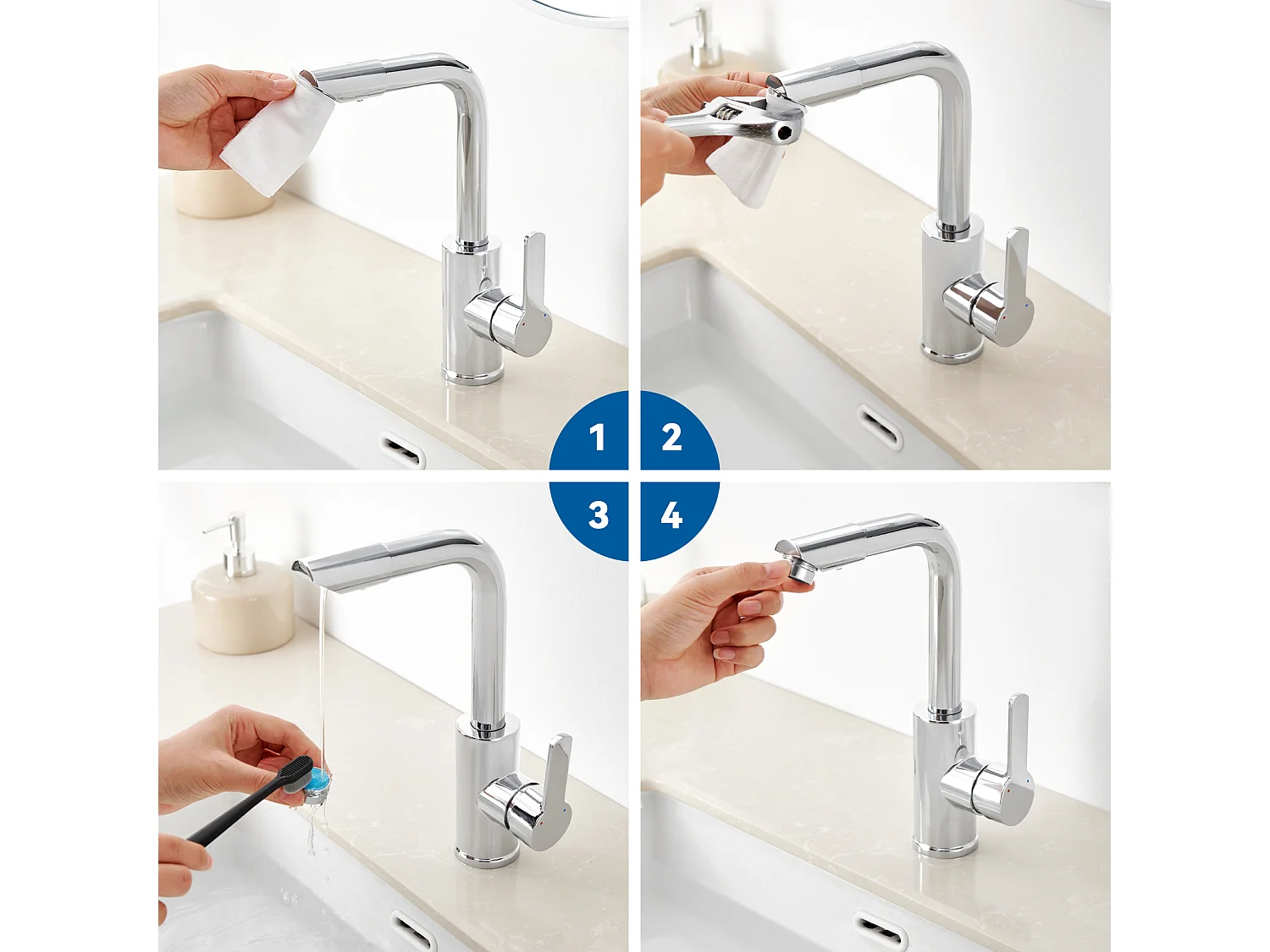 2pcs Auralum max Robinet Lavabo Chromé,360° Rotation Robinet Salle de Bain Eau Froide/Chaude Robinet Monocommande Mitigeur Lavabo Robinet Lavabo