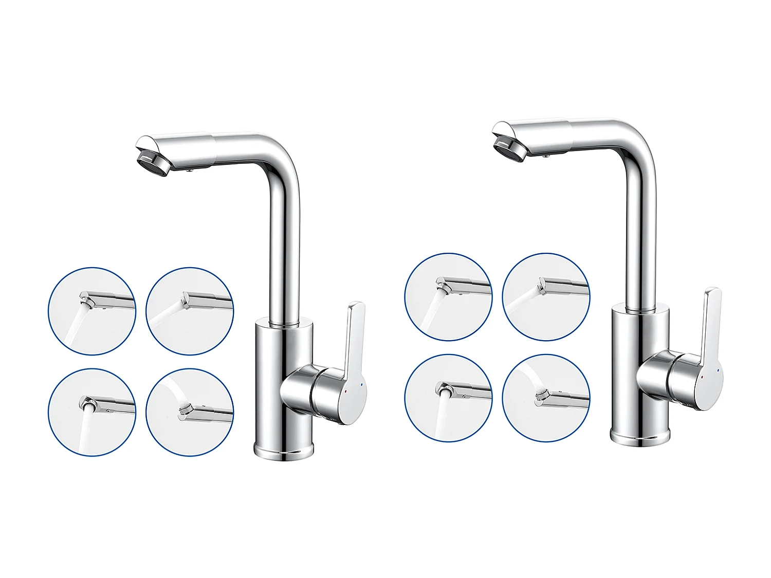 2pcs Auralum max Robinet Lavabo Chromé,360° Rotation Robinet Salle de Bain Eau Froide/Chaude Robinet Monocommande Mitigeur Lavabo Robinet Lavabo