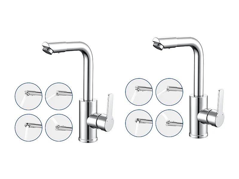 2 stks Auralum max Verchroomde Wastafelkraan,360° Rotatie Badkamer Kraan Koud/Warm Water Eengreepskraan Wastafelmengkraan Wastafelkraan