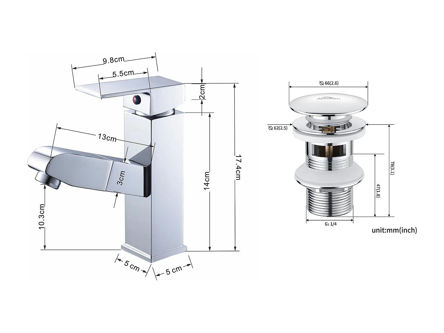 Grifo Lavabo con Ducha Extraíble, de Latón, Cromado Agua FríaY Caliente+Bonde de Lavabo Bonde Pop-up con Trop-plein Automático Universal