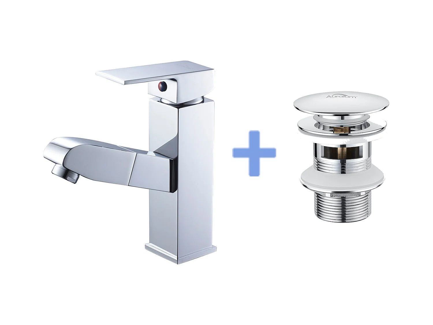 Robinet Lavabo avec Douchette Extractible,en Laiton,Chromé Eau Froide et Chaude+Bonde de Lavabo Bonde Pop-up avec Trop-plein Automatique Universelle