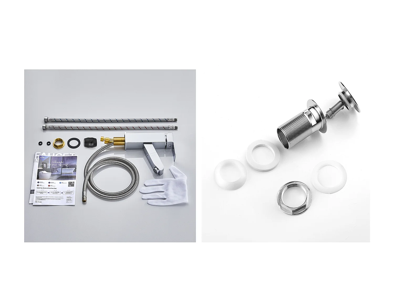 Wastafelkraan met Ext HanddoucheMessing, verchroomd warm en koud water + wastafelkraan pop-up wastafel met universele automatische overloop