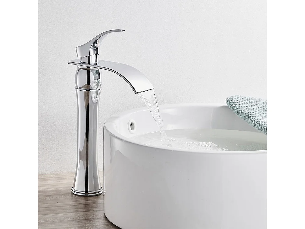Auralum max Mitigeur Lavabo Cascade Robinet Lavabo/Vasque Haute Bec,Chromé+Porte Serviette Salle Bain Adhésif/Perçage,Porte Serviettes Mural,Brossé