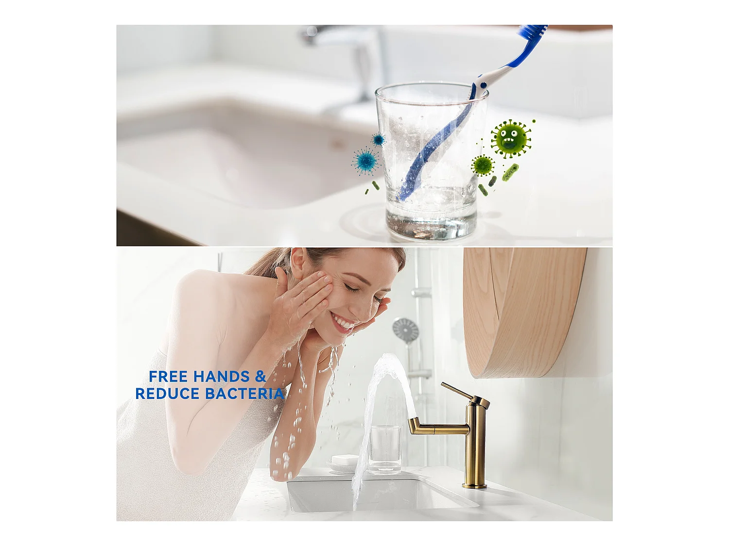 Lonheomax Mitigeur Lavabo Doré Rotatif à 360°,Barboteur Démotable+Porte Serviette Salle Bain Adhésif/Perçage,Barres Porte Serviettes,Inox,Noir,40 CM