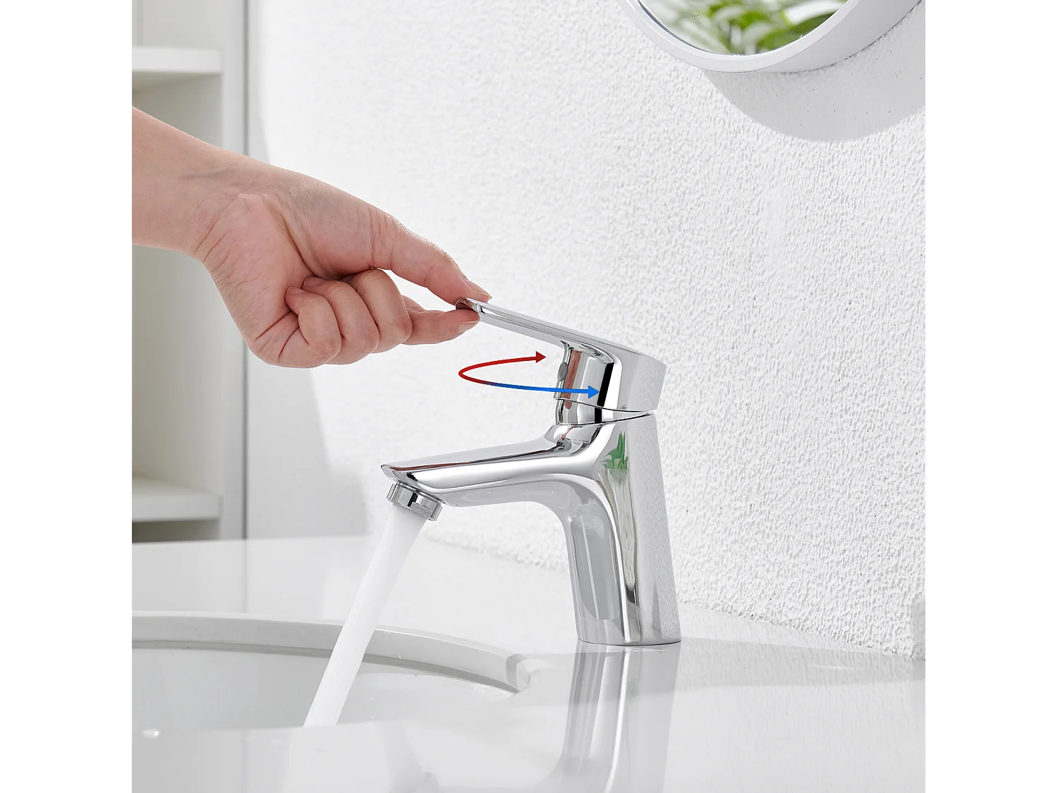 Miscelatore Lavabo Monoforo Cromato con Foro Tirante di Svuotamento,ACQUA Fredda/Caldo+Sifone Lavabo Forma U Tubo Sifone Antiodore,Sifone Ø32 mm