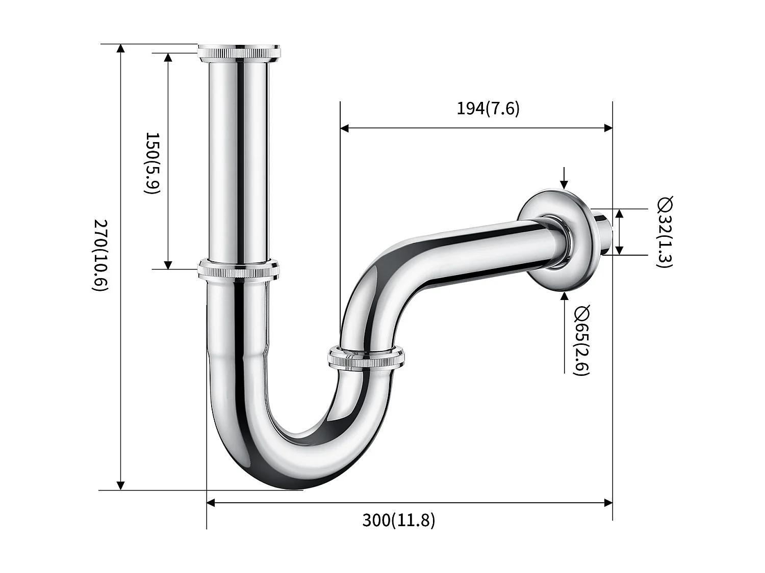 Miscelatore Lavabo Monoforo Cromato con Foro Tirante di Svuotamento,ACQUA Fredda/Caldo+Sifone Lavabo Forma U Tubo Sifone Antiodore,Sifone Ø32 mm