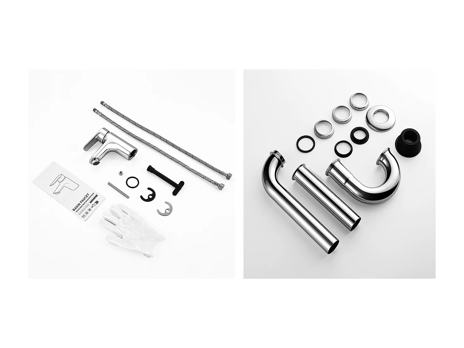 Wastafelmengkraan met één gat verchroomd met afvoergat, koud/warm WATER + U-vormige wastafelsifonbuis anti-geur sifon, sifon Ø32 mm